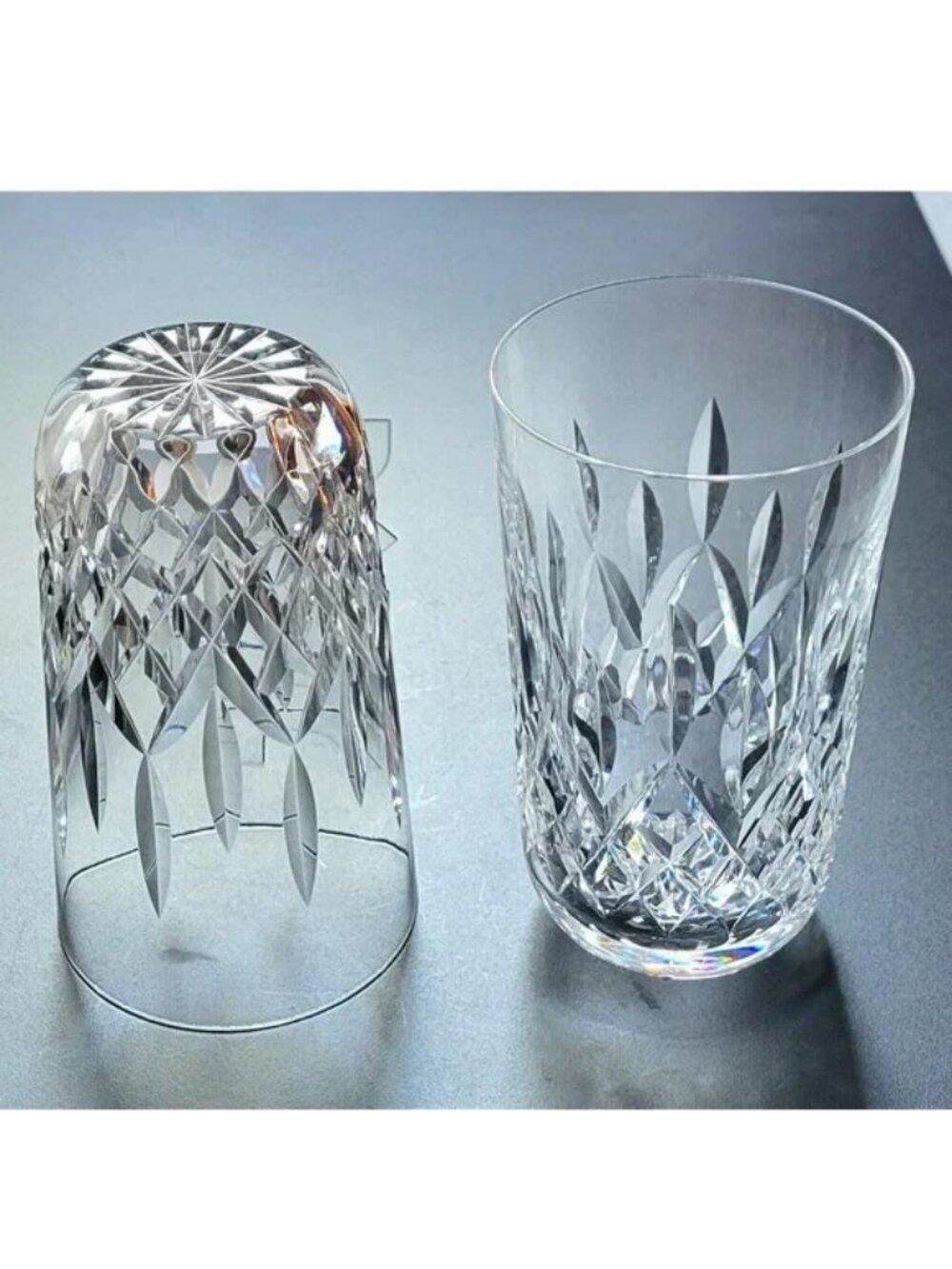 (Like New) Set of 2 ☘️ WATERFORD CRYSTAL LISMORE 12 Oz Flat Tumblers 5" Tall